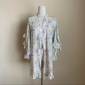 Mes Demoiselles Sally Floral Kimono Top Dress Robe Jacket Ruffles *Missing Belt